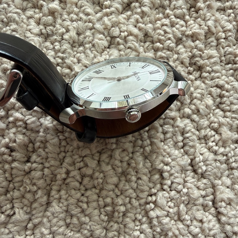 Bulova Silver and Black Class Leather Strap Watch - 96A133 - Picture 8 of 9